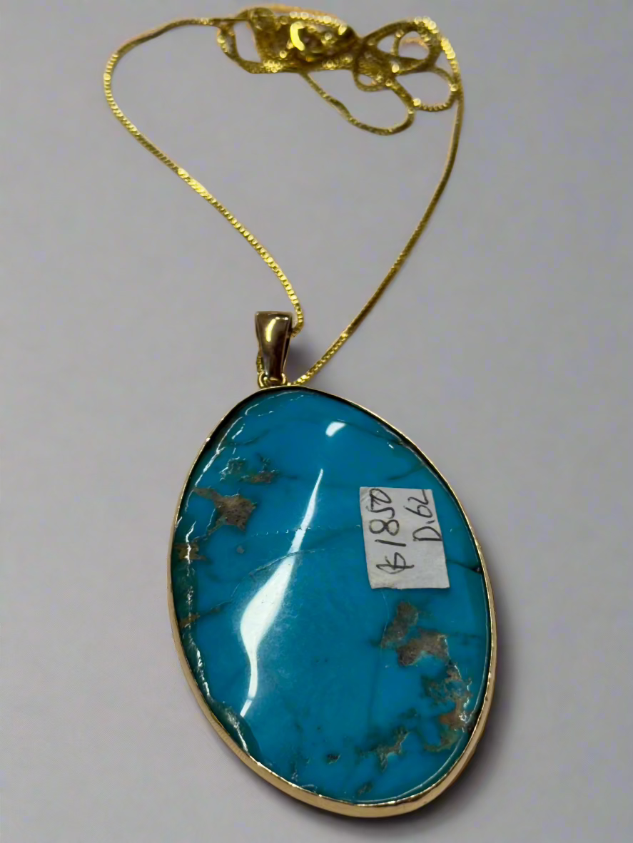 Turquoise pendant on 18K gold chain necklacce