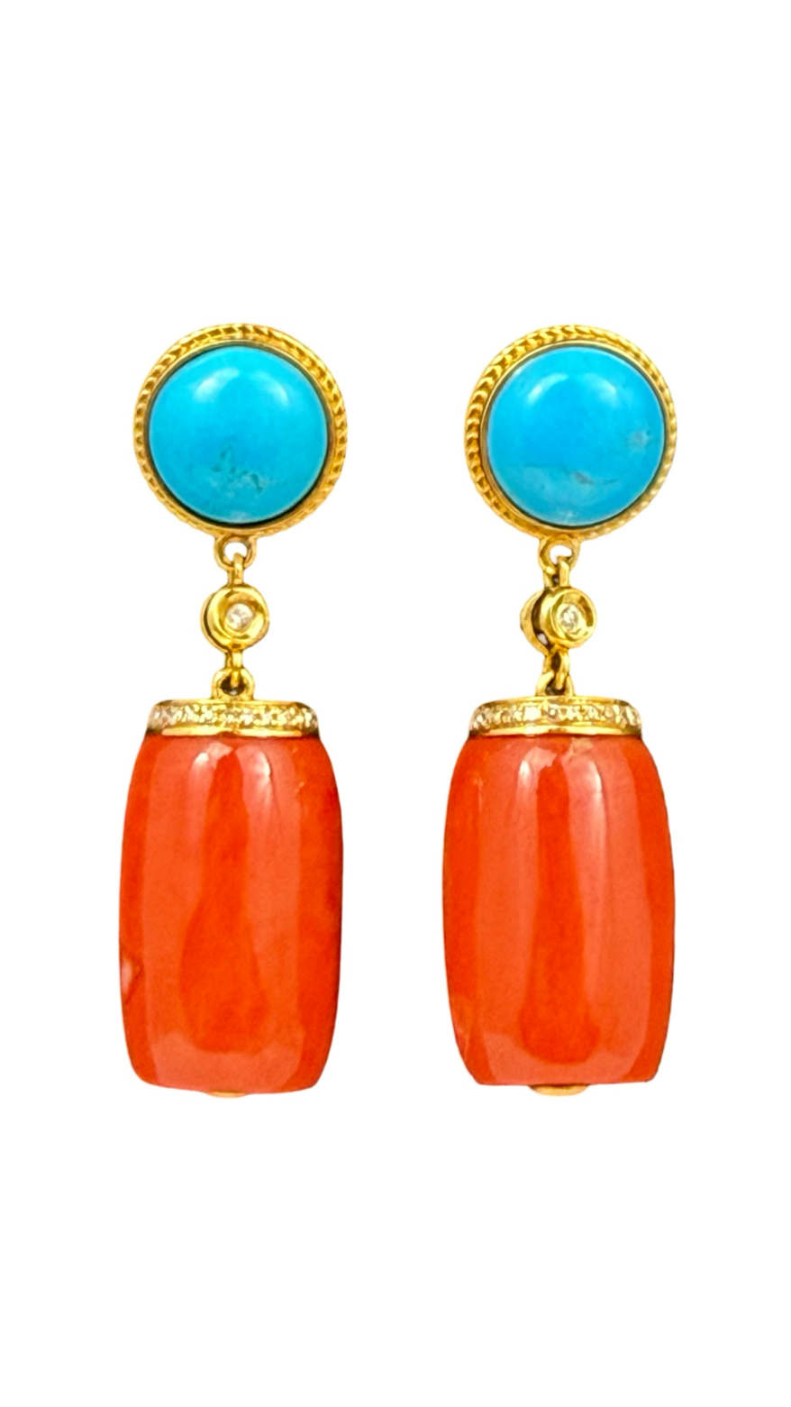 18K gold with coral and turquoise