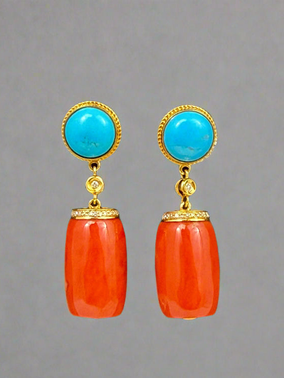 18K gold with coral and turquoise