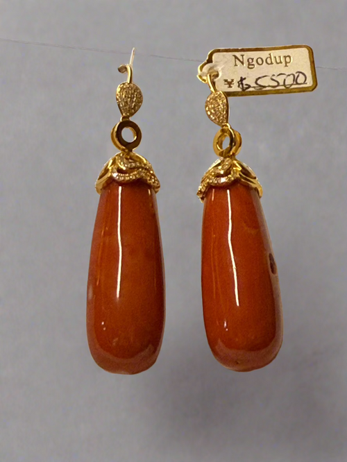 18 karat gold earring with rare coral