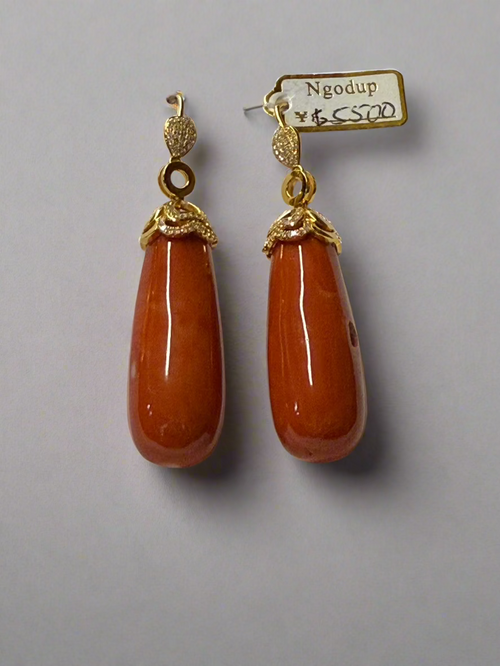 18 karat gold earring with rare coral