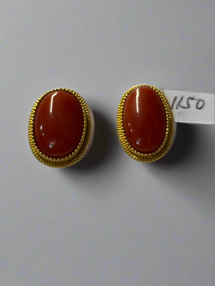Blood coral on 18k gold earring