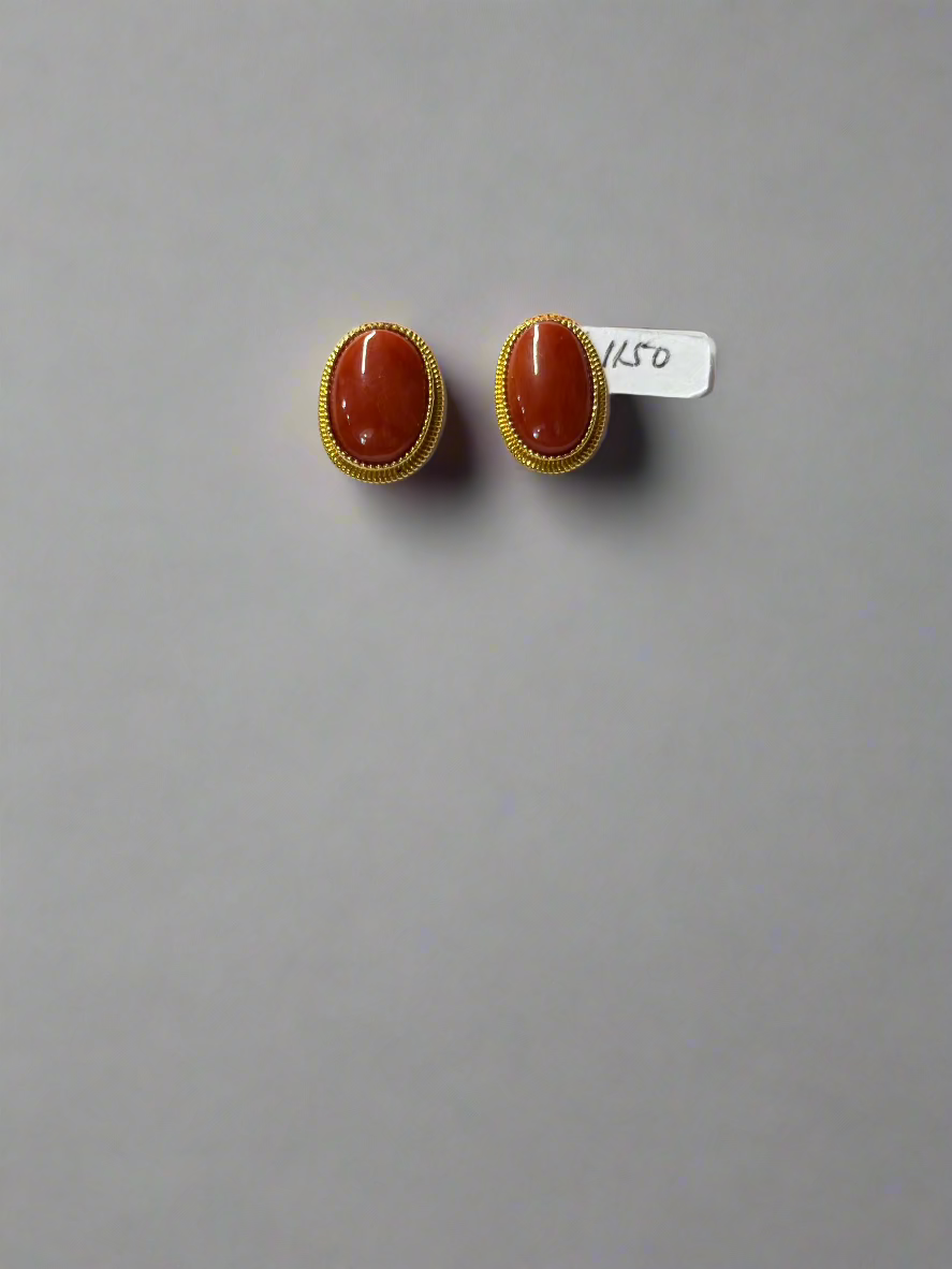 Blood coral on 18k gold earring
