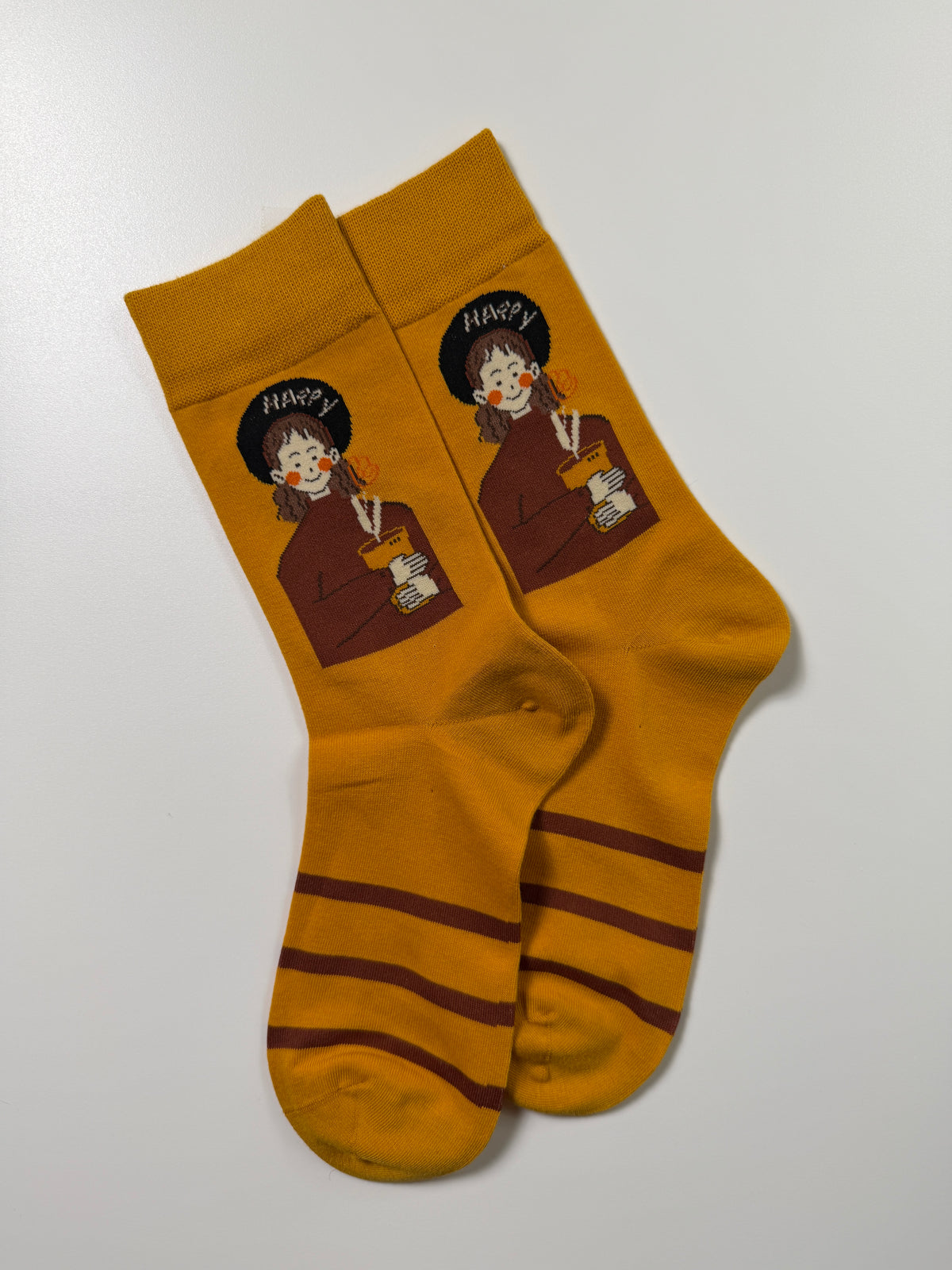 Munsel Smooth Graphic Crew Socks in Character Stripe — Mustard