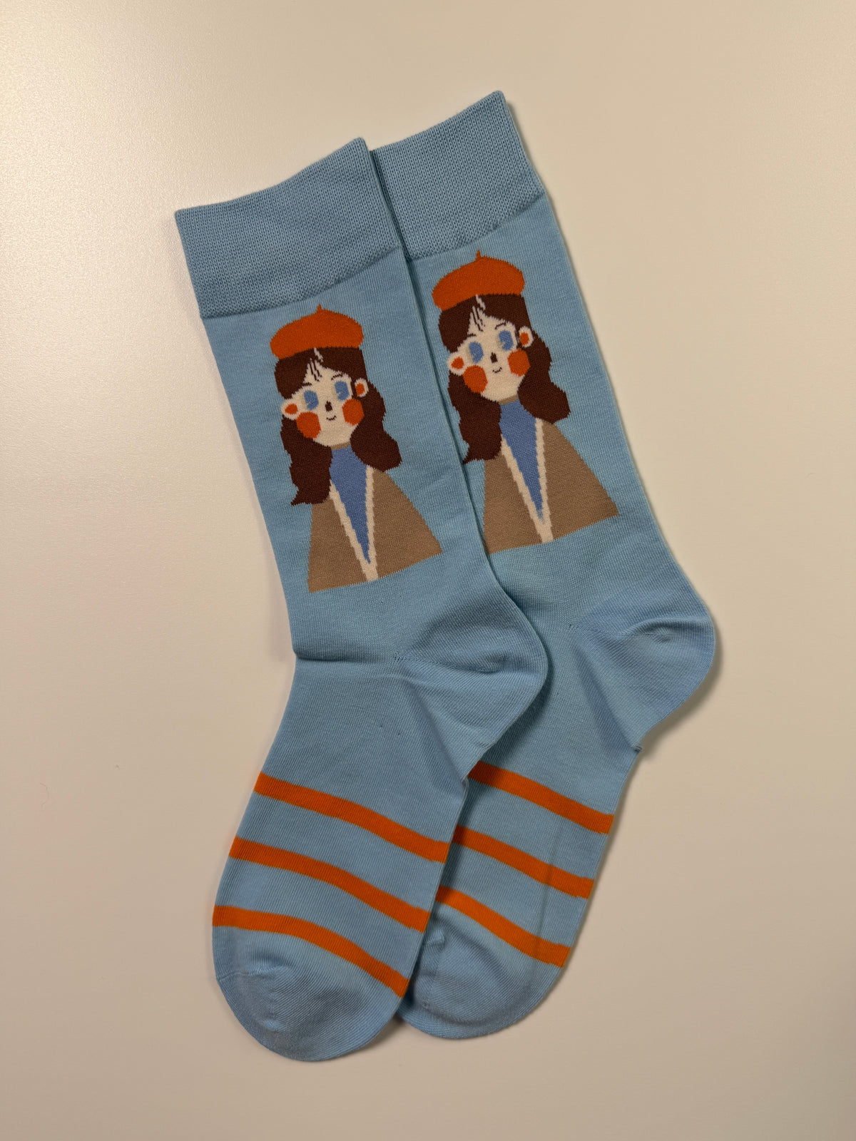 Munsel Smooth Graphic Crew Socks in Character Stripe — Sky Blue