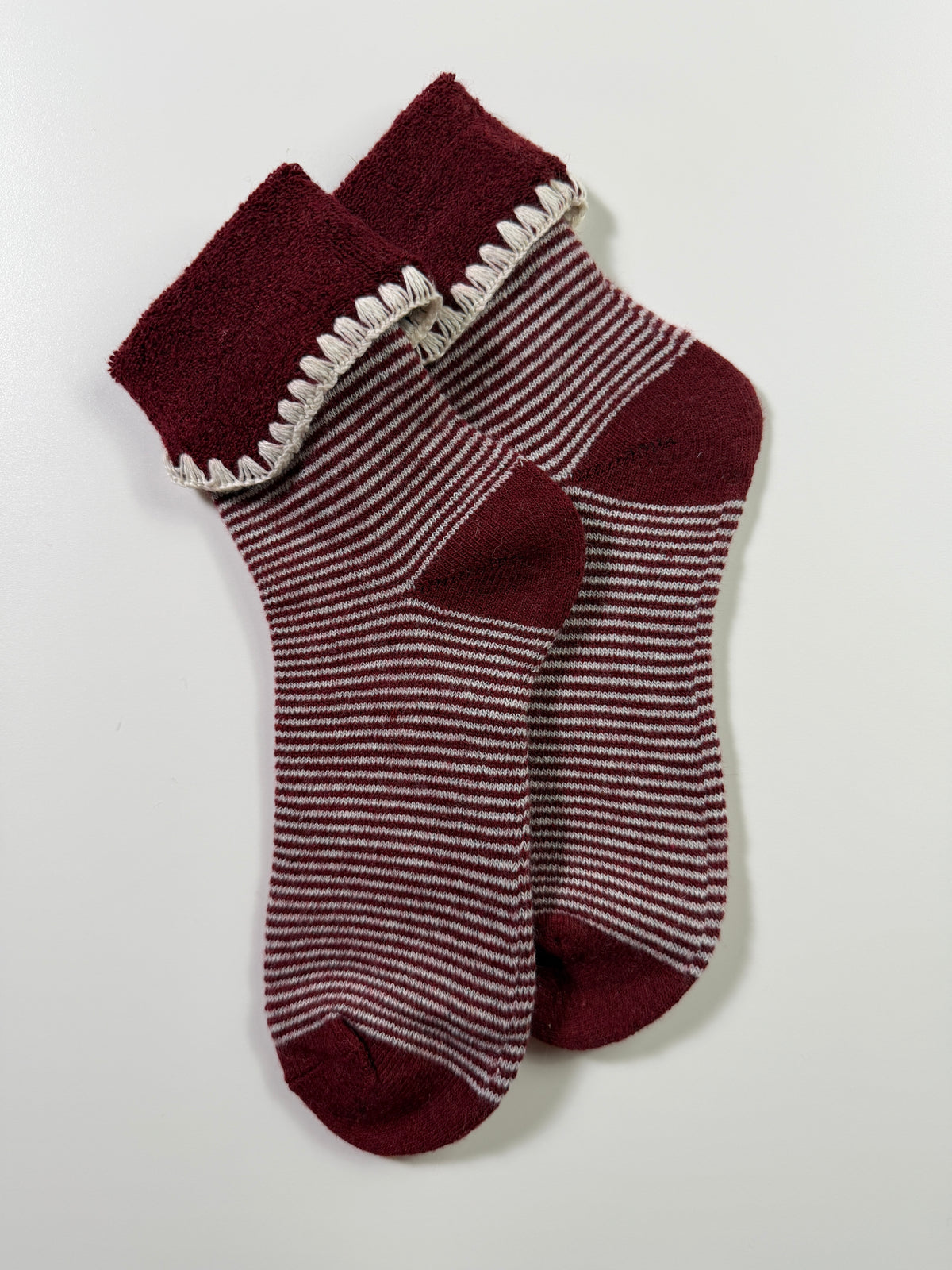 Cozy Boot Socks — Contrast Cuff Burgundy Cream — IMG_9087