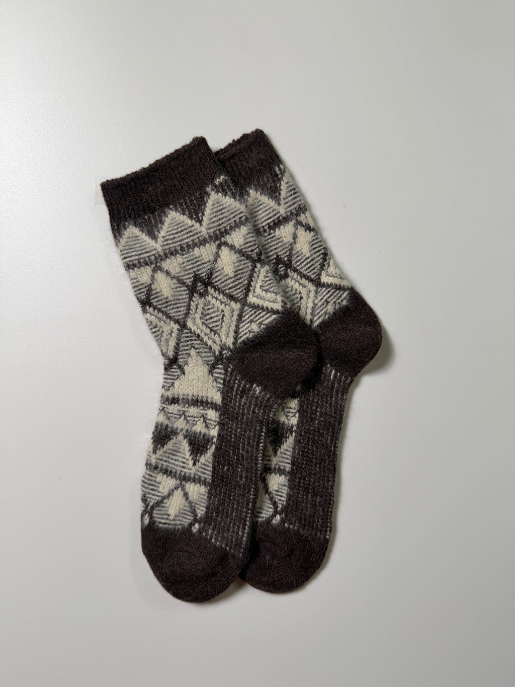 Munsel Jacquard Knit Crew Socks in Brown / Cream