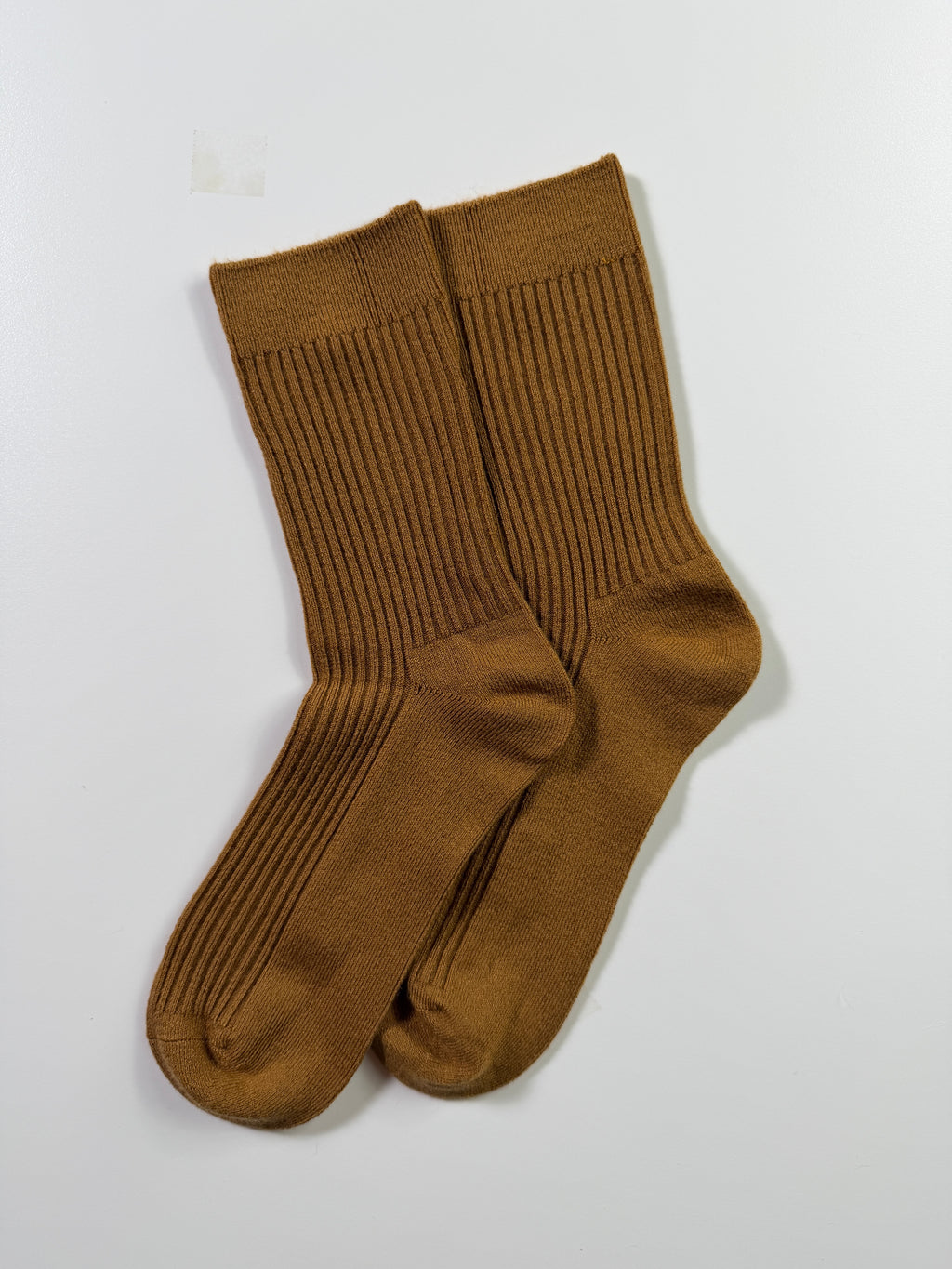 Munsel Fine Rib Crew Socks — Camel — IMG_8958
