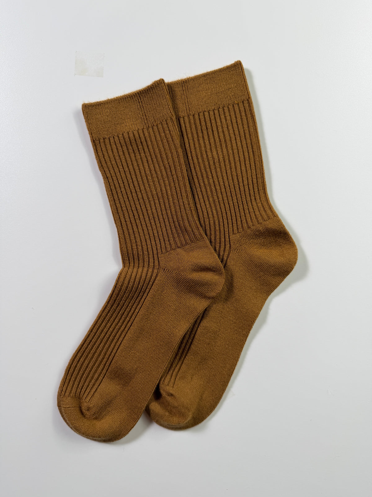 Munsel Fine Rib Crew Socks — Camel — IMG_8958