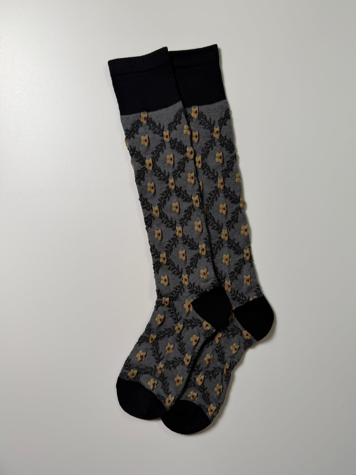 Munsel Floral Heritage Socks in Black and Gold