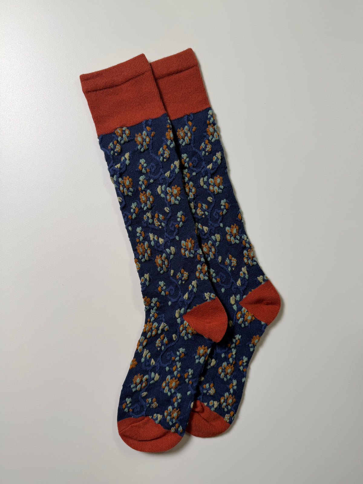 Munsel Floral Heritage Socks in Blue and Rust