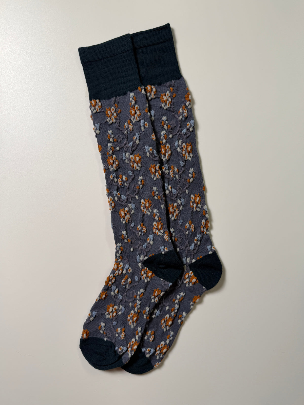 Munsel Floral Heritage Socks in Charcoal and Gold