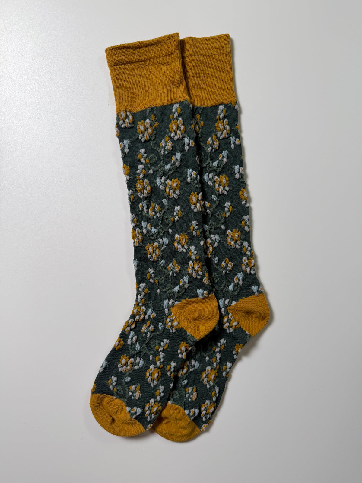 Munsel Floral Heritage Socks in Green and Mustard