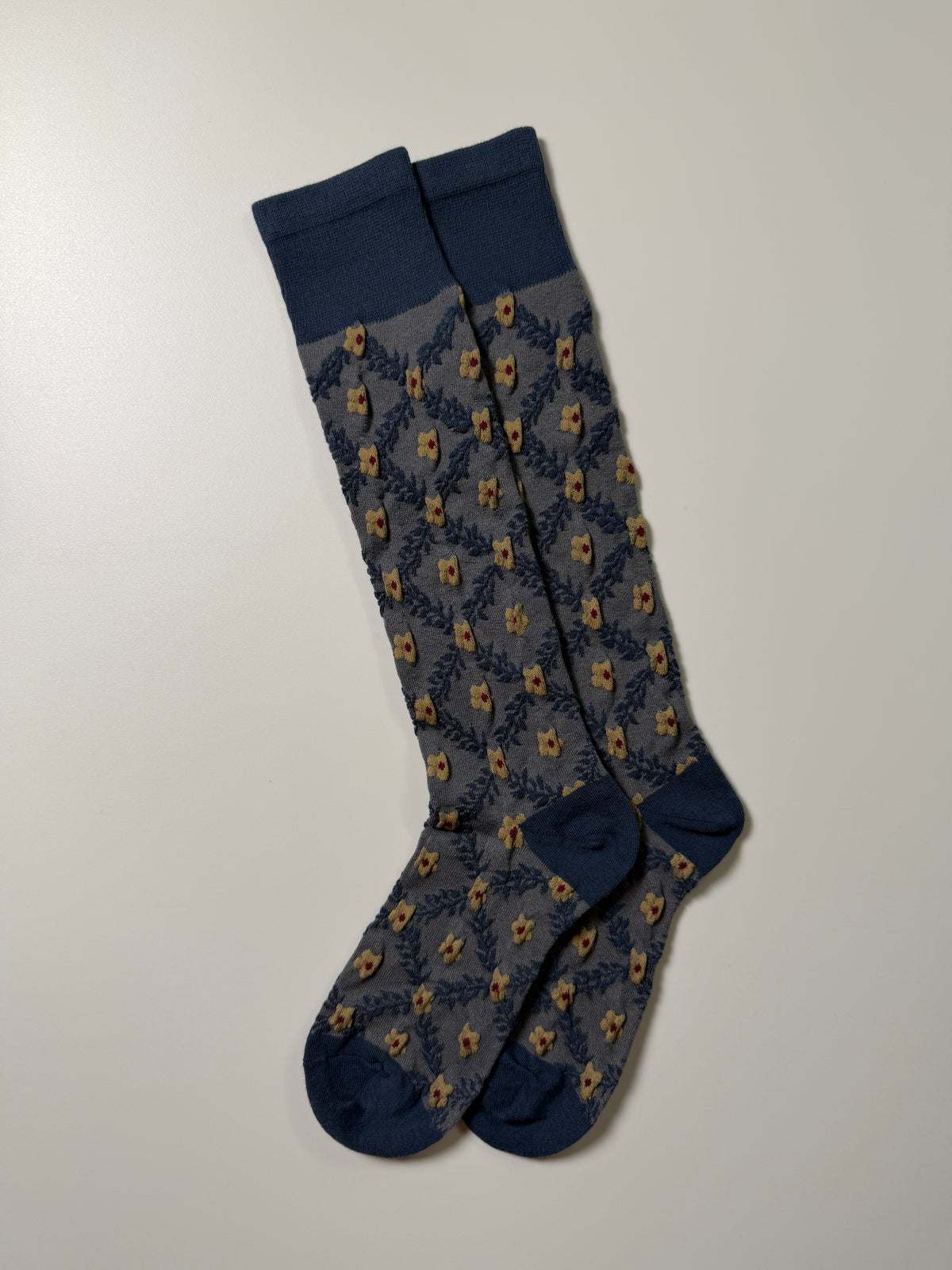 Munsel Floral Heritage Socks in Navy and Gold