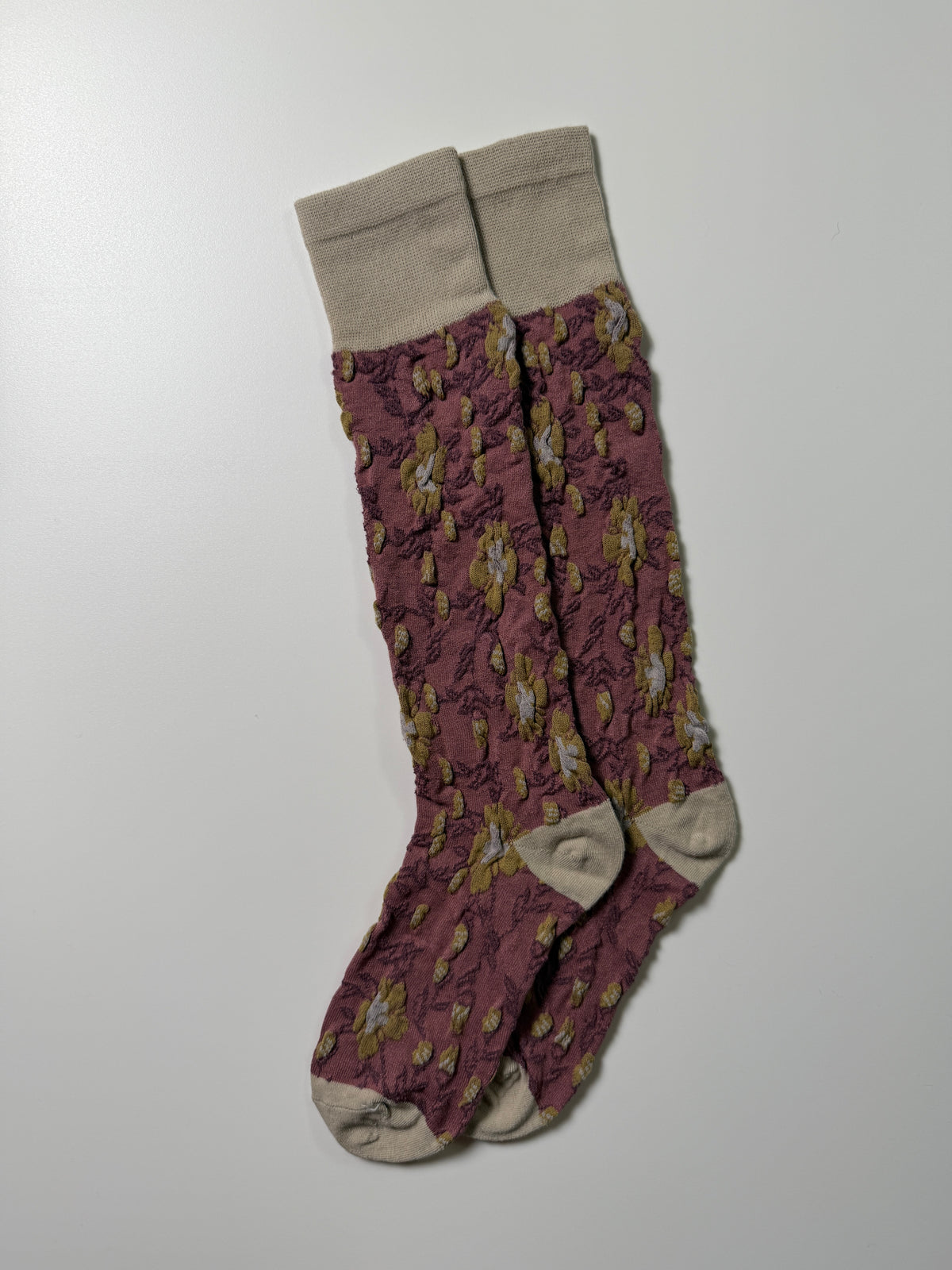 Munsel Floral Heritage Socks in Plum and Cream