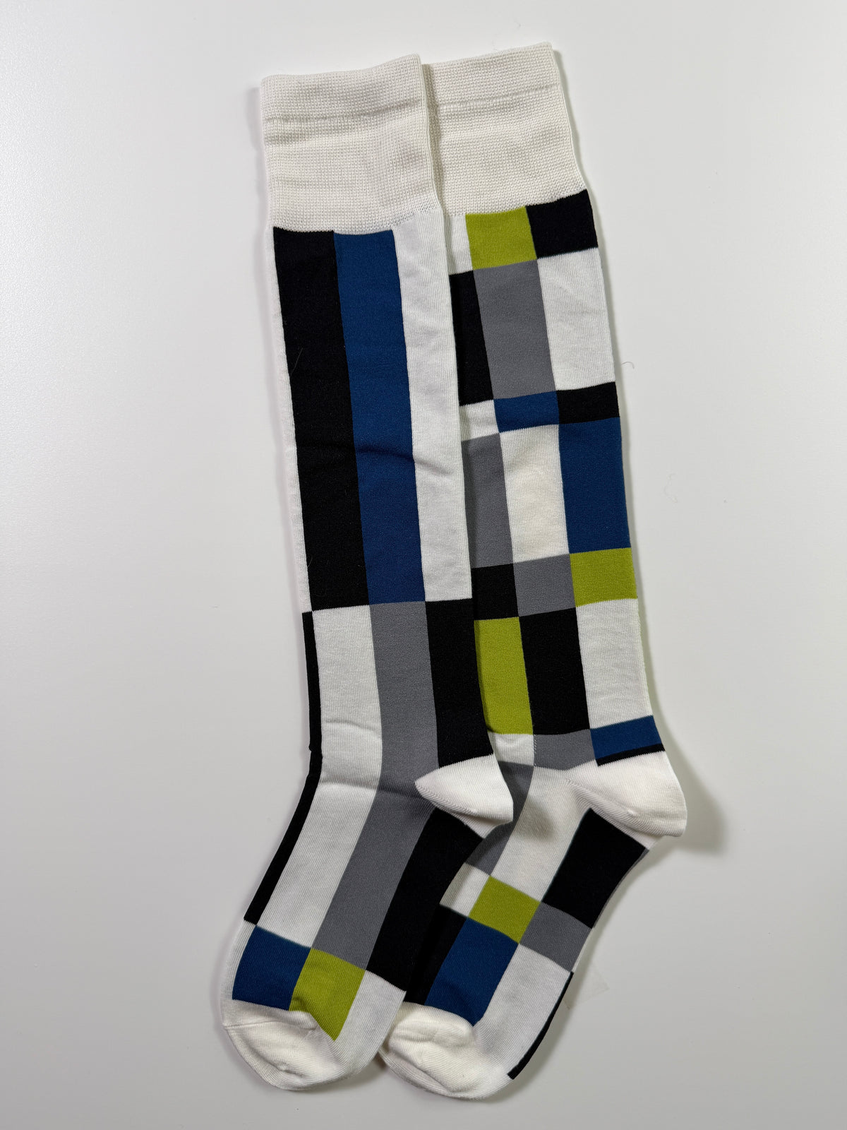 Munsel Geometric Dress Socks in Blue Blocks