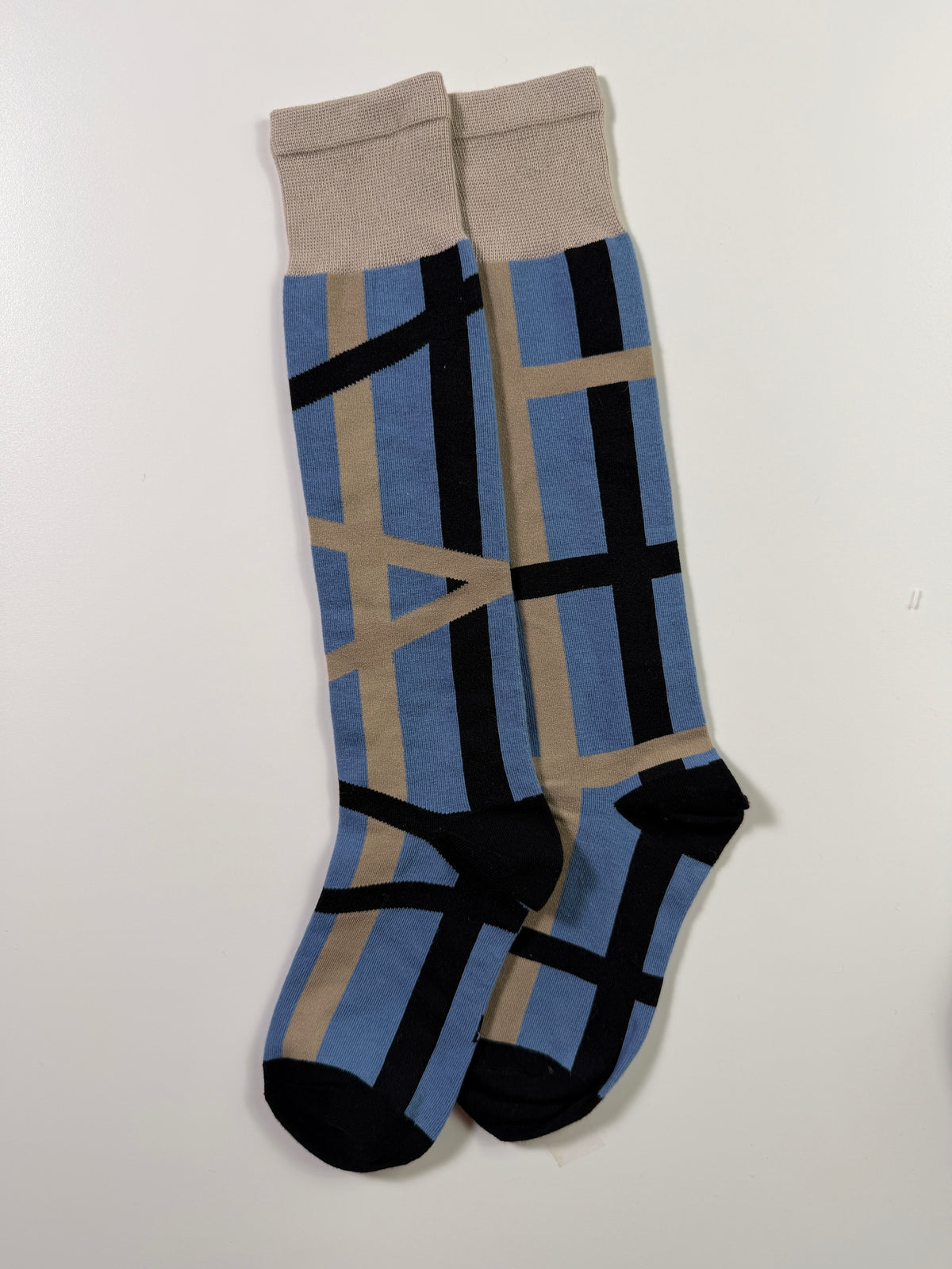 Munsel Geometric Dress Socks in Blue Plaid