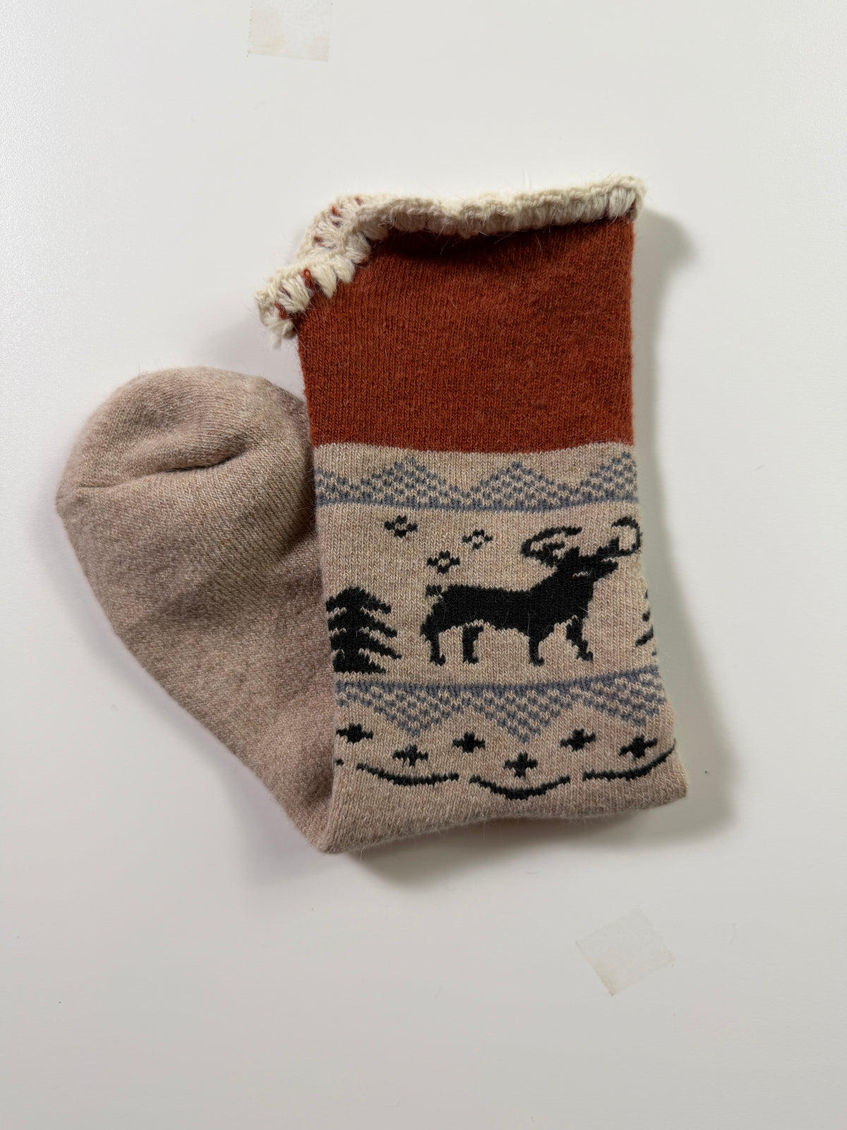Cozy Boot Socks — Nordic Rust Reindeer — IMG_9073