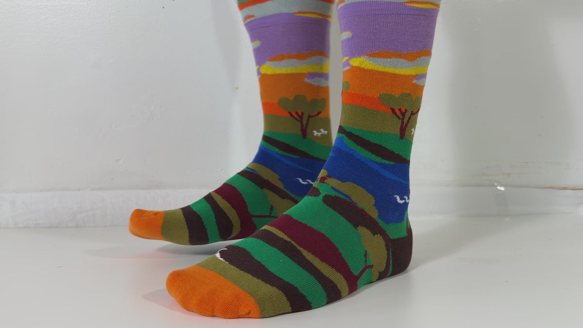 Munsel Smooth Graphic Crew Socks in Purple Landscape