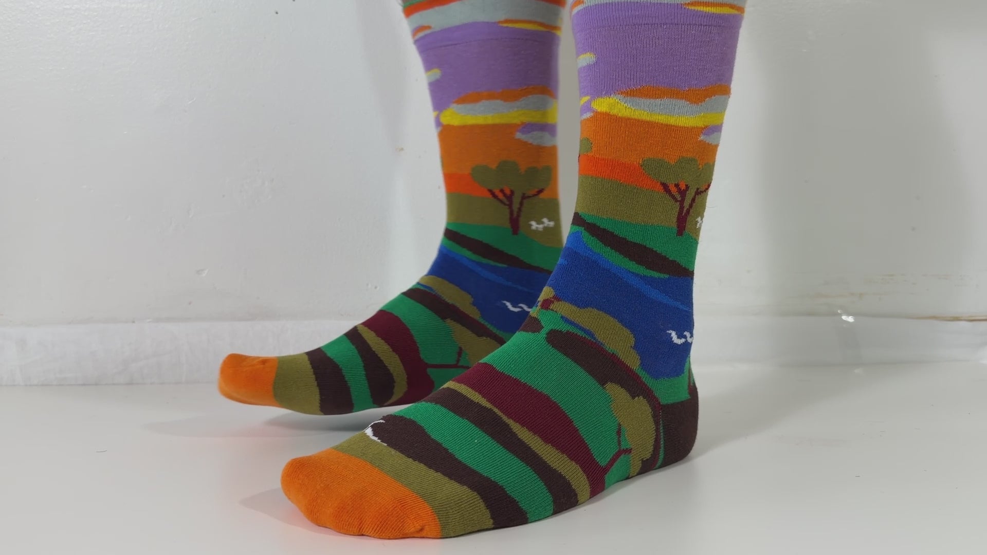 Munsel Smooth Graphic Crew Socks in Purple Landscape
