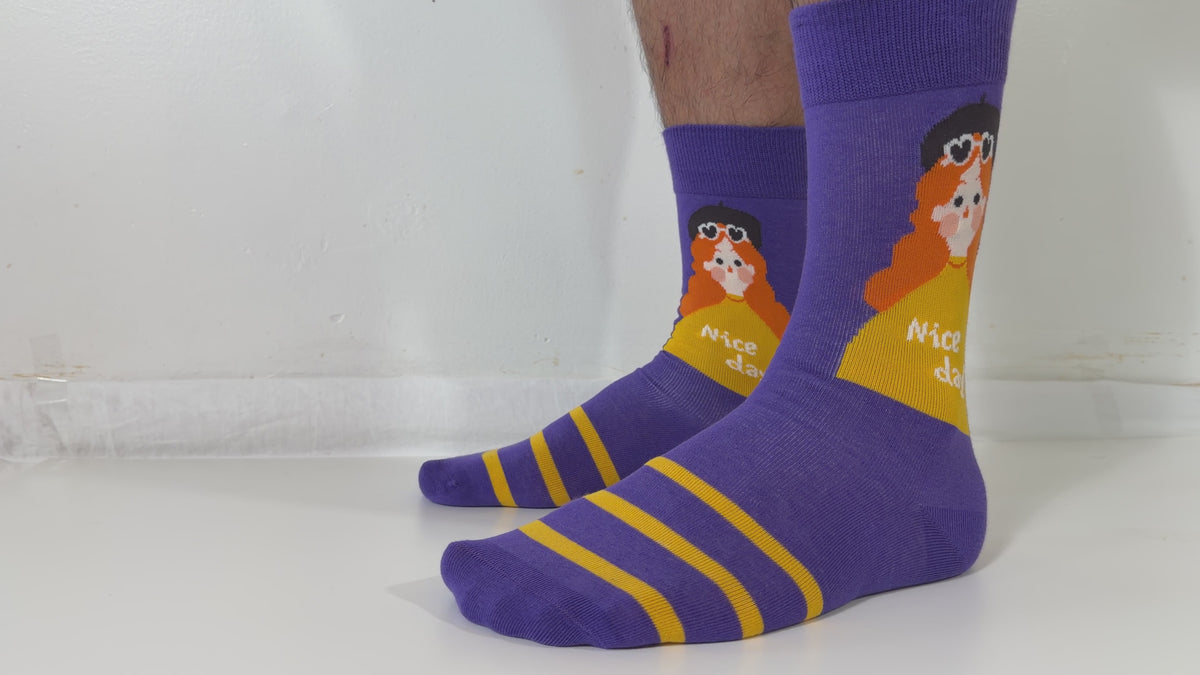 Munsel Smooth Graphic Crew Socks in Character Stripe — Purple