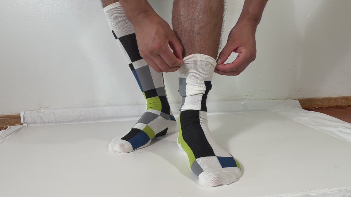 Munsel Geometric Dress Socks in Blue Blocks