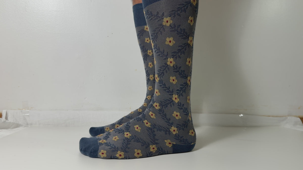 Munsel Floral Heritage Socks — Navy / Gold — on-foot video