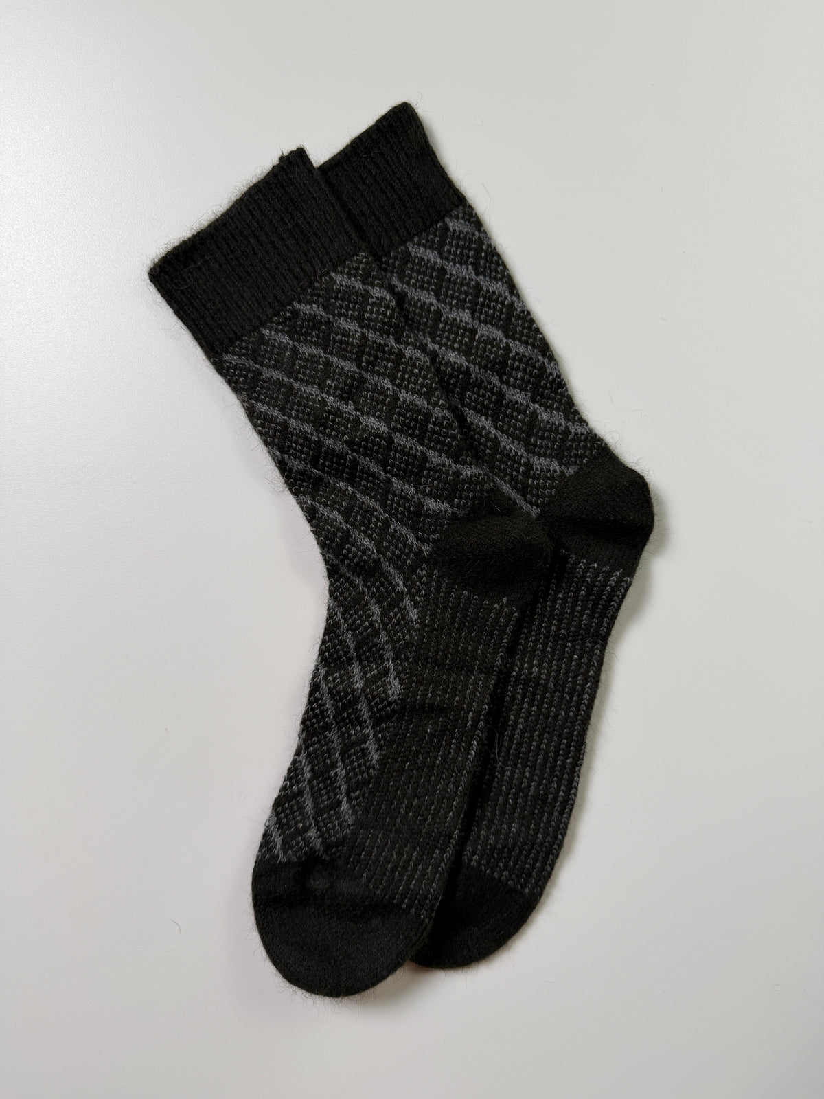 Diamond Lattice Crew Socks — Charcoal — IMG_8816
