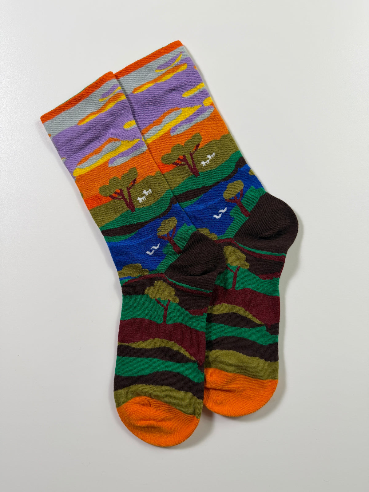 Smooth Graphic Crew Socks — Purple Landscape — IMG_8996