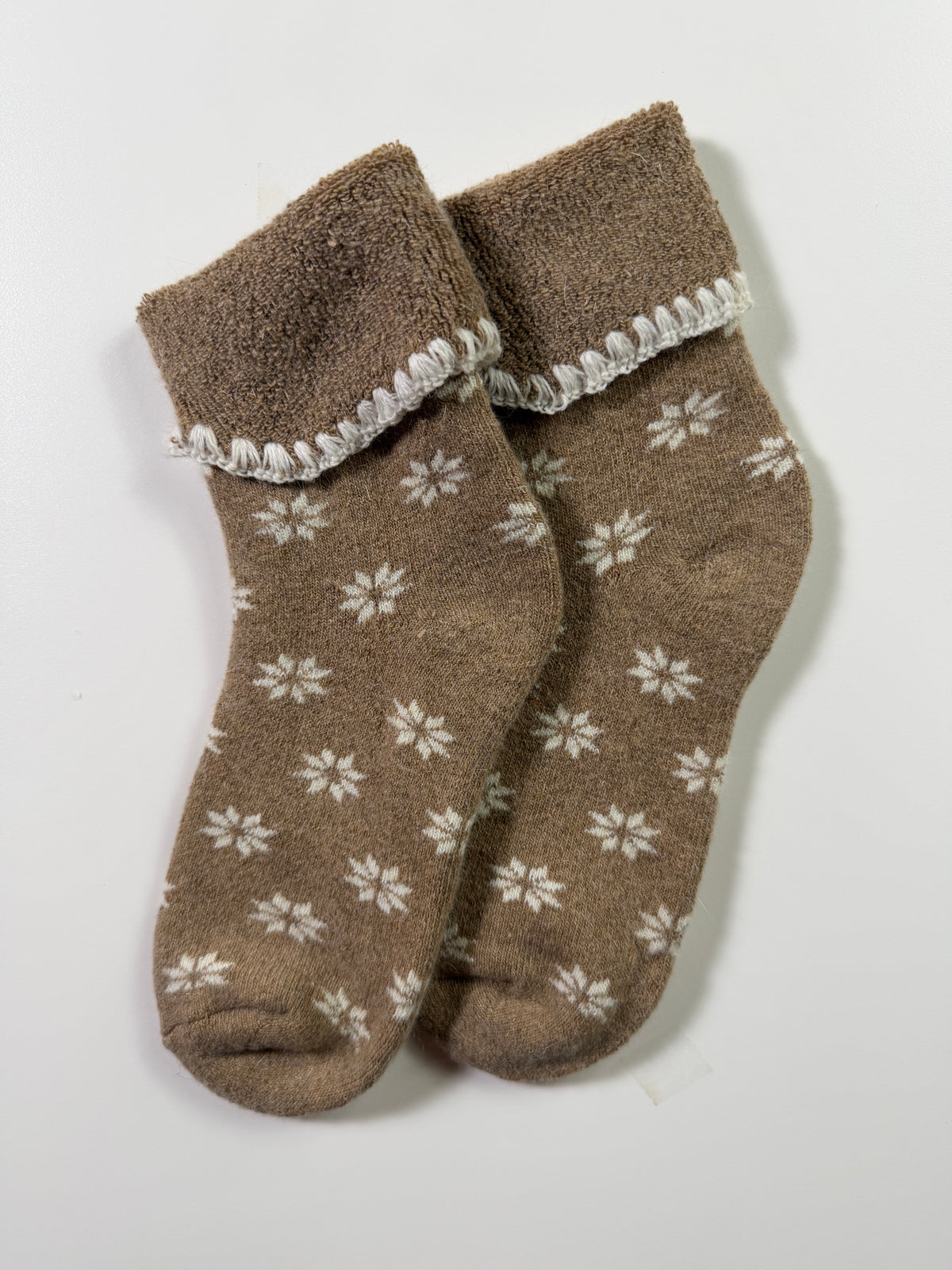 Cozy Boot Socks — Snowflake Taupe — IMG_9063
